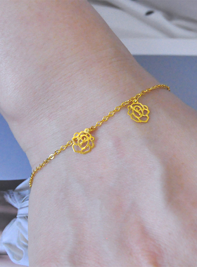 新中式复古国潮镀24K金色镂空花瓣手链精致显贵气手饰送女友老婆