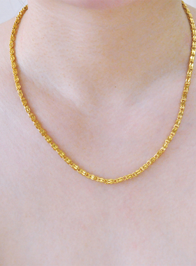 约14.8克~加长项链镀24K金色女士项链万能倒模十字兔头项链毛衣链