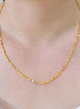 可穿吊坠波光闪闪素金镀24K金色加长水波纹项链洗澡不用摘毛衣链