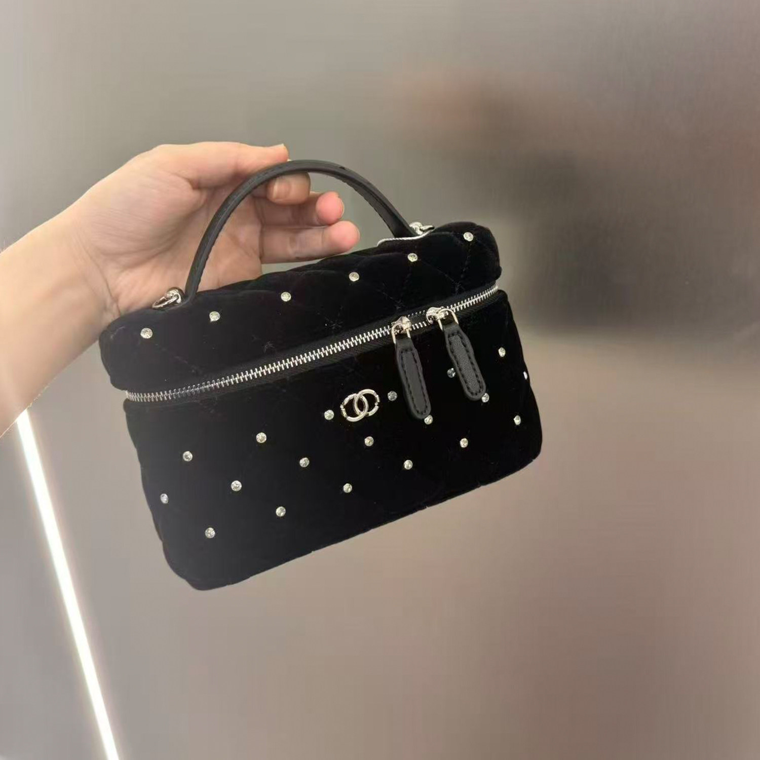 丝绒包包小香风盒子包2025新款小方包25K满天星手提包lp化妆包女,淘宝优惠券,粉丝福利购,淘宝优惠卷