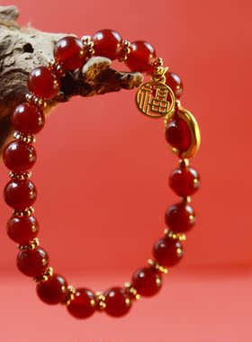 民族风8mm红玛瑙相思手链小红书推荐款女生闺蜜礼物手串串珠