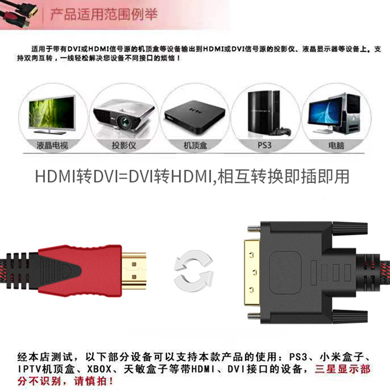HDMI转DVI线连接线笔记本电脑显卡转换显示器高清线显示屏转接头m - 图2