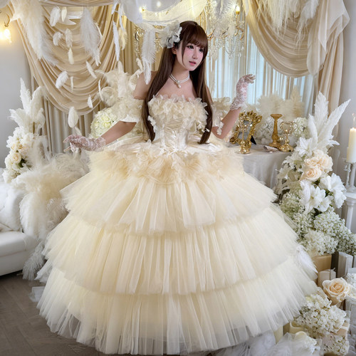 全款【梦中告白-杏色长款】成人礼生日晚礼服长纱裙款花嫁连衣裙 - 图2