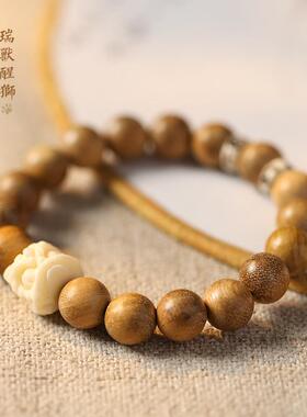 原创奶香木炭烧猫爪菩提子手串森系轻奢男女情侣款瑞兽醒狮单圈链