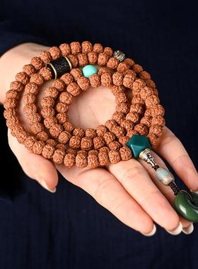 尼泊尔五瓣肉纹小金刚菩提子108颗佛珠手串复古风手链项链男女士