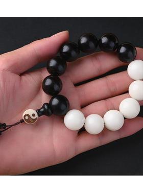 菩提黑檀木珠太极手串单圈18mm佛珠黑白混元珠念珠阴阳手链男饰品