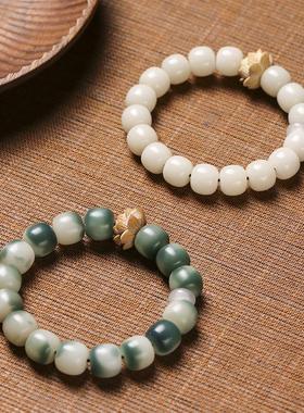 原创风化菩提奶黄菩提籽老型珠念珠黄杨木莲花珠单圈手串飘花手串