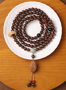 绿檀木8mm念珠金丝檀木约108颗檀木雕佛手多圈男女款复古手串