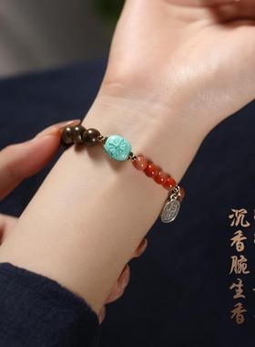 花开纳福新中式原创越南惠安沉香手串单圈加里曼丹沉香木佛珠男女