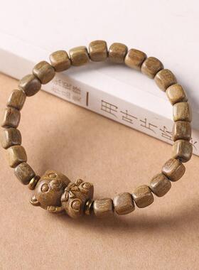 原木简约复古文玩烂漫女孩可爱方珠手串绿檀佛珠小清新礼物