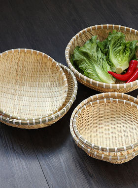 竹编簸箕圆形家居制品沥水家用洗菜篮水果篮筲箕竹筛子农家竹制品