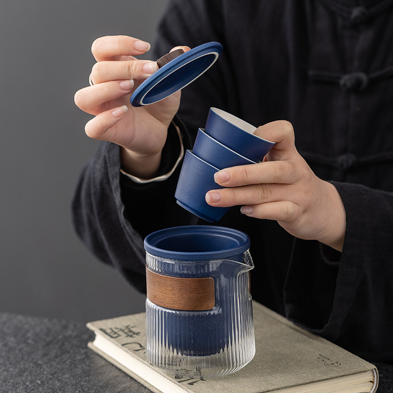 玻璃旅行茶具便携式快客杯户外个人专用随身包套装功夫茶杯泡茶壶,淘宝优惠券,粉丝福利购,淘宝优惠卷
