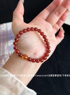 纯天然巴西橙红石榴石手链女