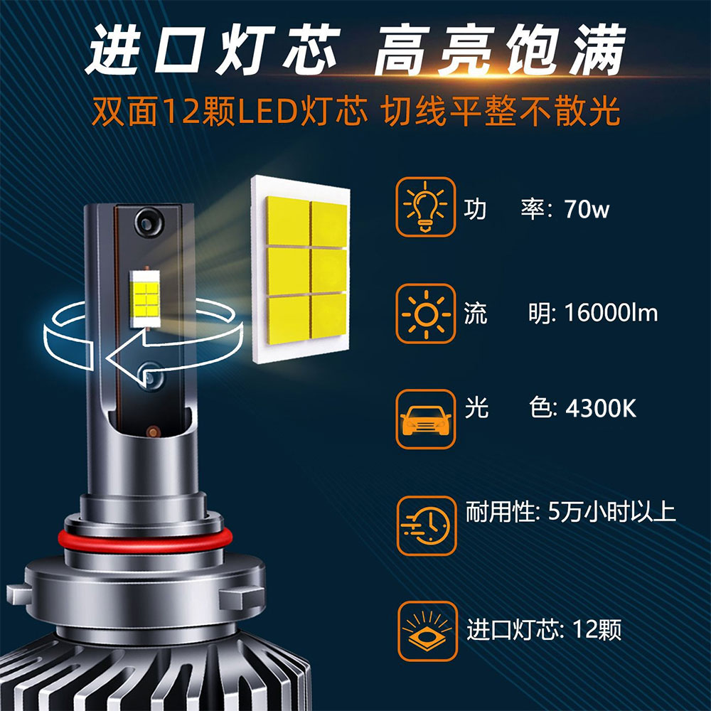 汽车led大灯h7超亮h4远近一体9012改装4300K强光h11车灯9006灯泡 - 图2