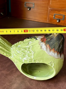 外贸孤品庭院花园吊盆花盆复古绿色陶瓷小鸟喂鸟器悬挂式容器挂饰