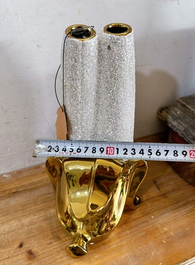 孤品vintage金色香蕉造型花瓶摆件 双孔花器 家居装饰品 软装陈列