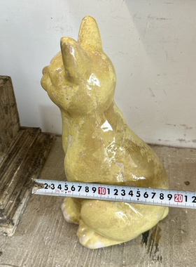 外贸样品美式乡村做旧户外花园坐姿陶瓷小猫咪摆件法式户外庭院