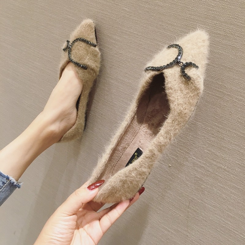 毛毛鞋女平底单鞋2025秋冬新款韩版加绒棉瓢鞋尖头浅口平跟豆豆鞋,淘宝优惠券,粉丝福利购,淘宝优惠卷