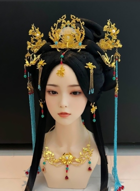 仿陈都灵汉服战国袍楚朝发饰复古蓝色头饰翘楚同款头饰COS漫展古