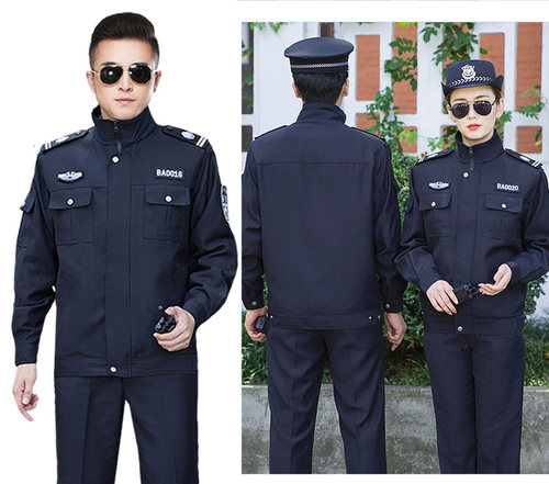 春秋热卖长袖保安工作服藏青色毛料执勤服套装物业制服定做包邮 - 图2