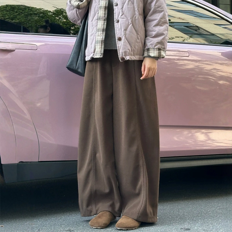 大码冬季美拉德棕色毛呢裤子女款加绒休闲阔腿卫裤今年流行梧桐裤,淘宝优惠券,粉丝福利购,淘宝优惠卷