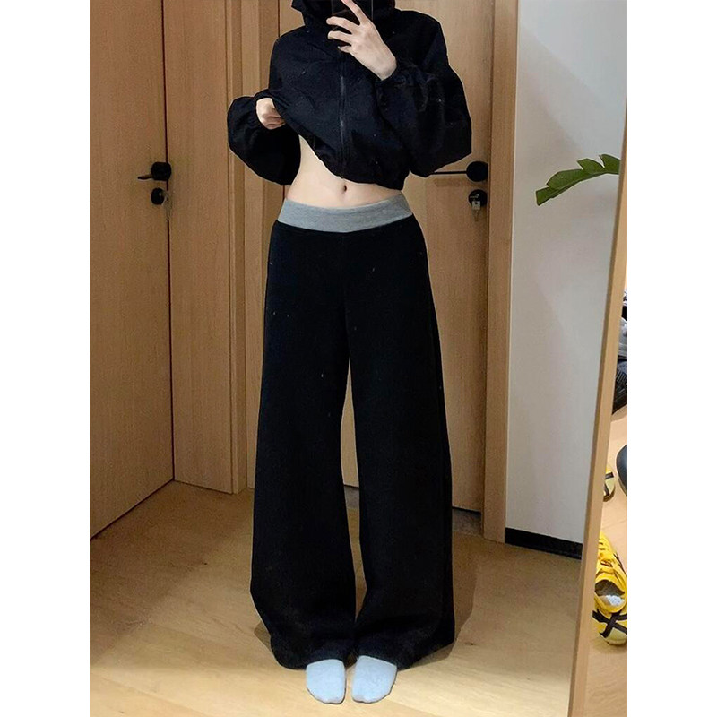 小个子梨型身材的黑色女裤子拼接设计感小众大码腿粗胯宽休闲裤,淘宝优惠券,粉丝福利购,淘宝优惠卷