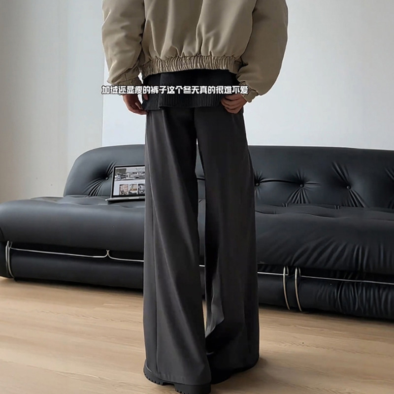 灰色压褶西装阔腿裤女款冬季休闲直筒加绒裤子大码今年流行梧桐裤,淘宝优惠券,粉丝福利购,淘宝优惠卷