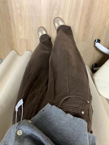 咖色直筒牛仔裤女秋季新款大码梨形身材宽松显瘦阔腿设计感裤子潮 - 图2