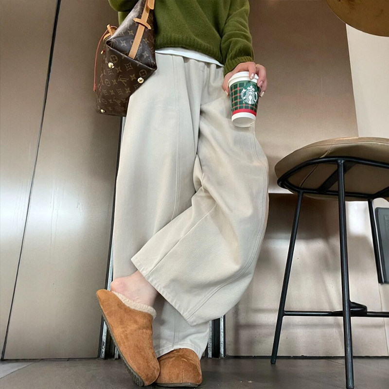 米杏色休闲裤宽松慵懒风女款大码运动阔腿松弛感今年流行超火裤子,淘宝优惠券,粉丝福利购,淘宝优惠卷