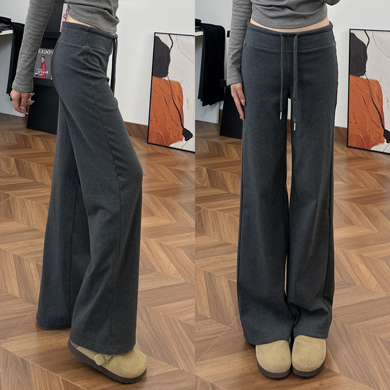 灰色直筒微喇运动裤子女胖mm大码显瘦休闲阔腿裤秋季抽绳糯米卫裤,淘宝优惠券,粉丝福利购,淘宝优惠卷