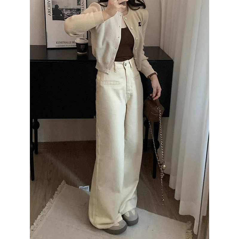 杏色a版阔腿牛仔裤2025年秋季大码适合梨型身材的裤子显瘦直筒裤,淘宝优惠券,粉丝福利购,淘宝优惠卷