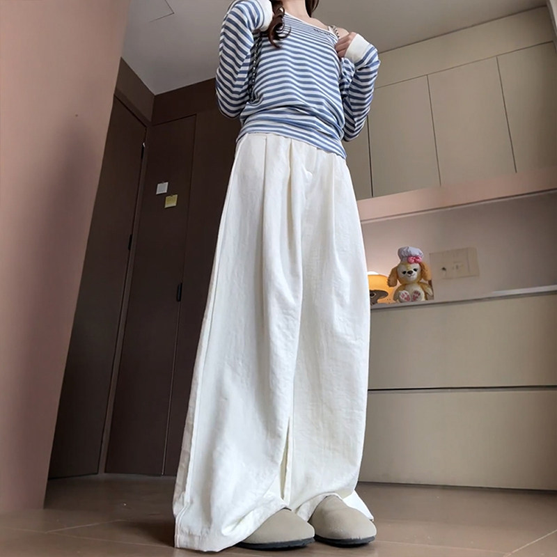 云朵白色西装裤女秋季大码胖mm慵懒显瘦高级感垂感阔腿褶皱奶芙裤,淘宝优惠券,粉丝福利购,淘宝优惠卷