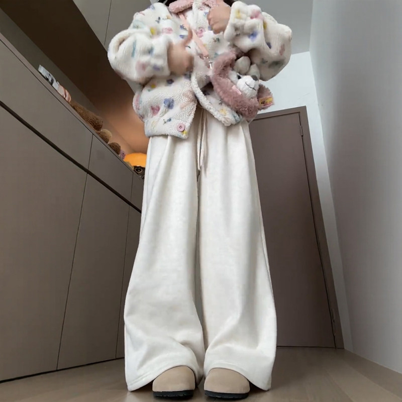 浅色针织糯米裤子女装冬款大码胖mm显瘦慵懒风软糯休闲直筒阔腿裤,淘宝优惠券,粉丝福利购,淘宝优惠卷