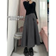 Large size slim gray A-line suit and long skirt