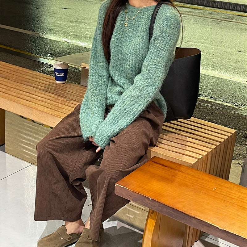 大码棕色灯芯绒阔腿裤子女小个子秋冬奶奶裤胖mm显瘦美拉德九分裤 - 图1