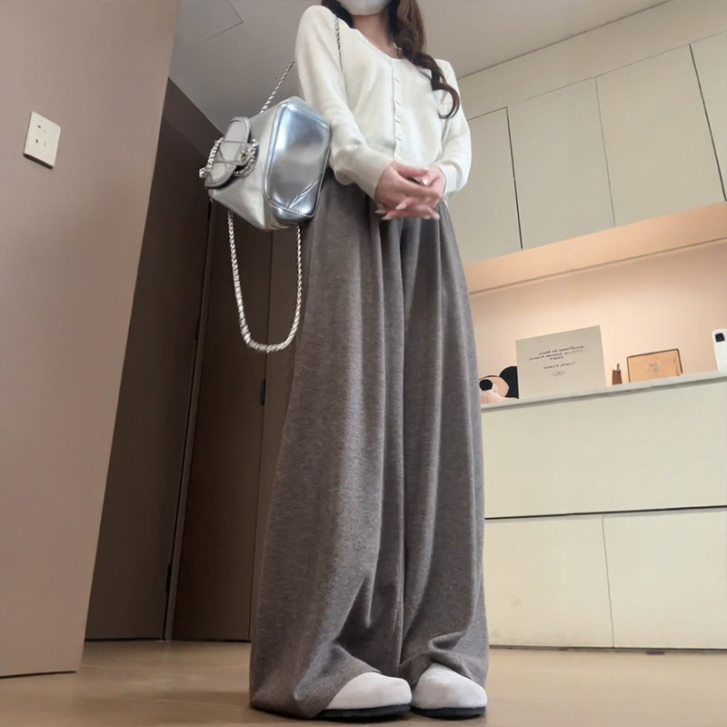 美拉德咖色西装糯米裤子女秋冬大码胖mm显瘦慵懒风休闲针织阔腿裤,淘宝优惠券,粉丝福利购,淘宝优惠卷