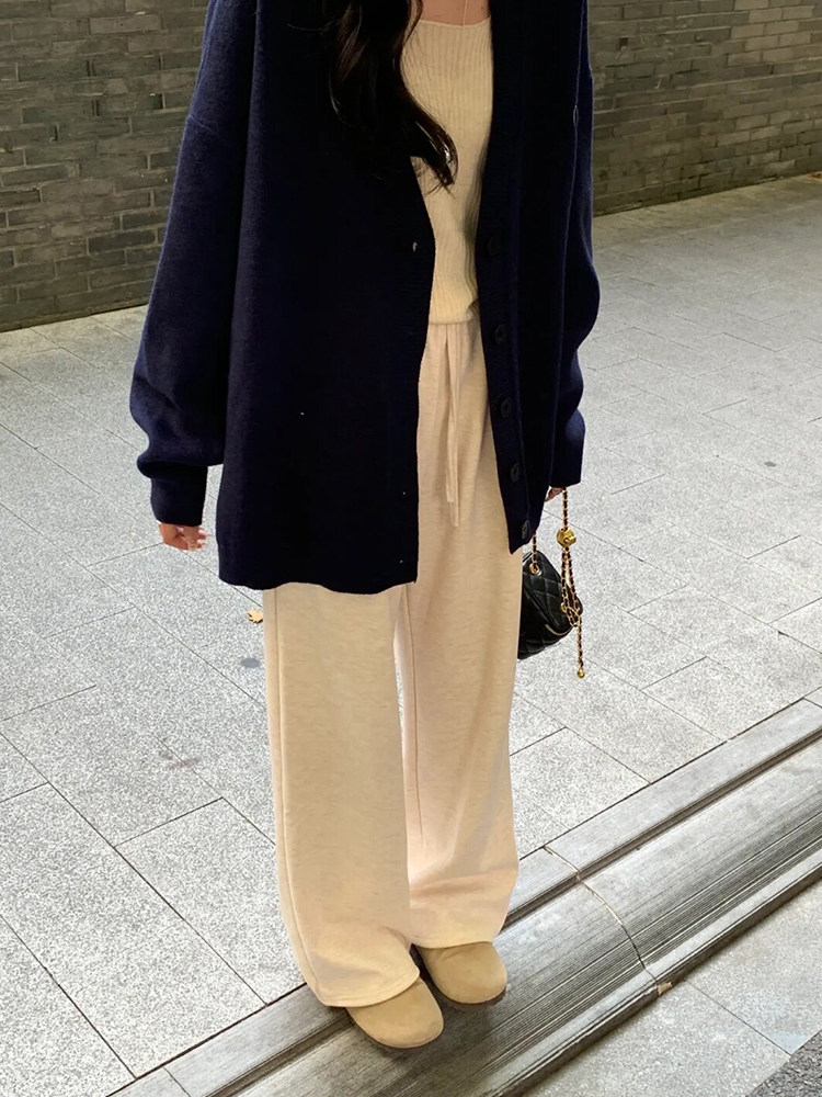 休闲杏色裤子女秋季梨形身材大码胖mm遮胯显瘦垂感阔腿直筒糯米裤,淘宝优惠券,粉丝福利购,淘宝优惠卷