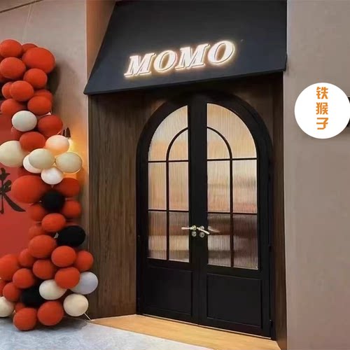 法式复古弧形对开门铁艺烤漆门双开门店铺玻璃门会议室阳台定制门 - 图2