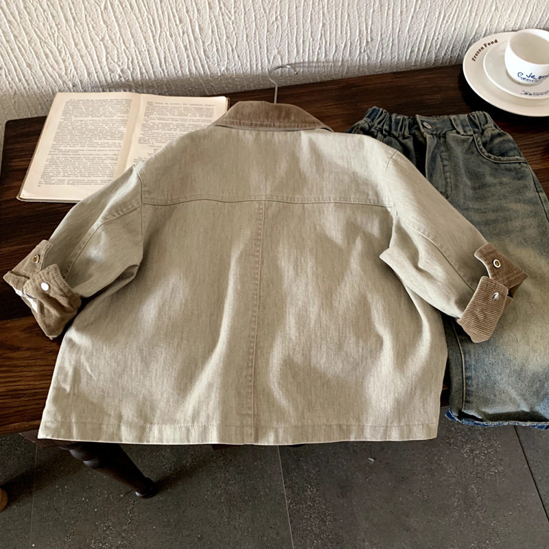 做旧翻领外套2025年新款撞色风衣男女童秋季新款拼接复古时髦上衣,淘宝优惠券,粉丝福利购,淘宝优惠卷