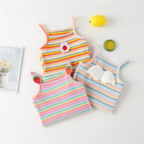 Summer cute baby girl baby hanging band shirt girl knit vest girl colored striped blouse