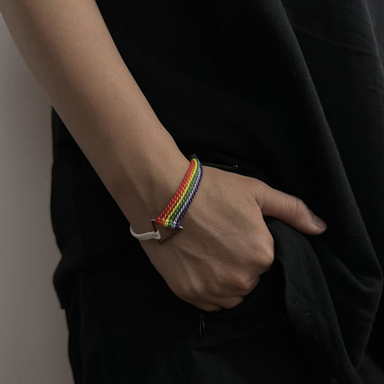 Pink Floyd月之暗面纯手工编织摇滚手链乐队周边小众设计彩虹手绳