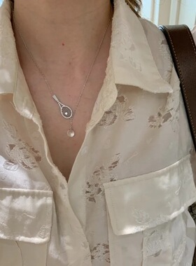 2025新款羽毛球拍项链女气质镶钻流苏玻璃珠吊坠高级感小红书同款