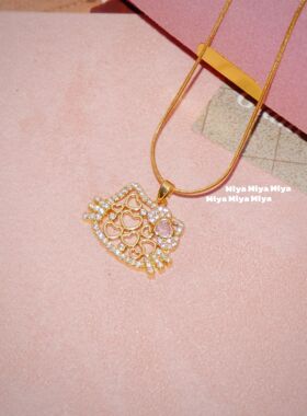 金店同款满钻TK猫吊坠项链戒指粉色蝴蝶结kitty猫咪头锁骨链轻奢