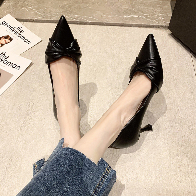 高跟鞋女细跟2025春秋季新款黑色职业工作鞋气质软皮尖头浅口单鞋,淘宝优惠券,粉丝福利购,淘宝优惠卷