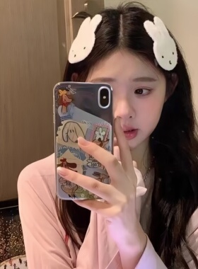 韩系甜美可爱米菲兔毛绒魔术贴发夹女碎发刘海贴侧边发贴发卡发饰