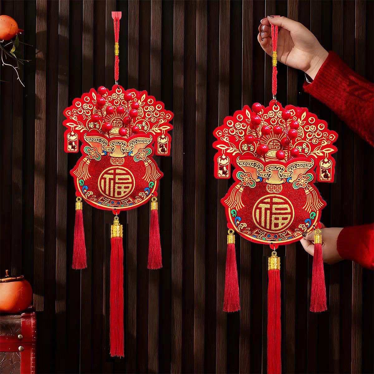 新年装饰红果福袋挂件2026马年挂件喜庆氛围布置贺年门挂福字挂饰