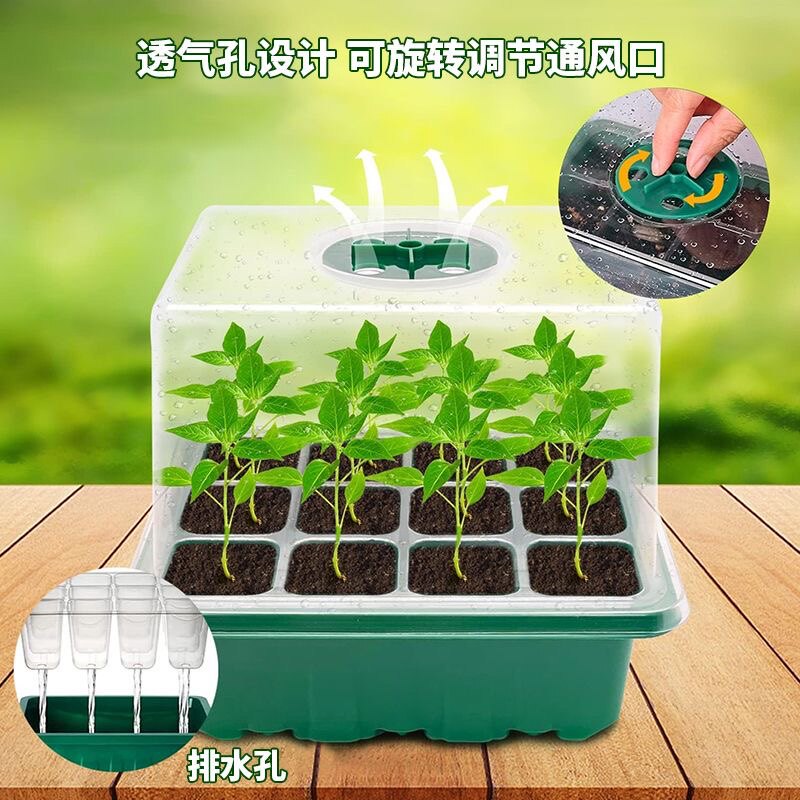 多肉叶插育苗盆三件套培养播种盒保湿温育苗盘12孔塑料育苗盒盖,淘宝优惠券,粉丝福利购,淘宝优惠卷