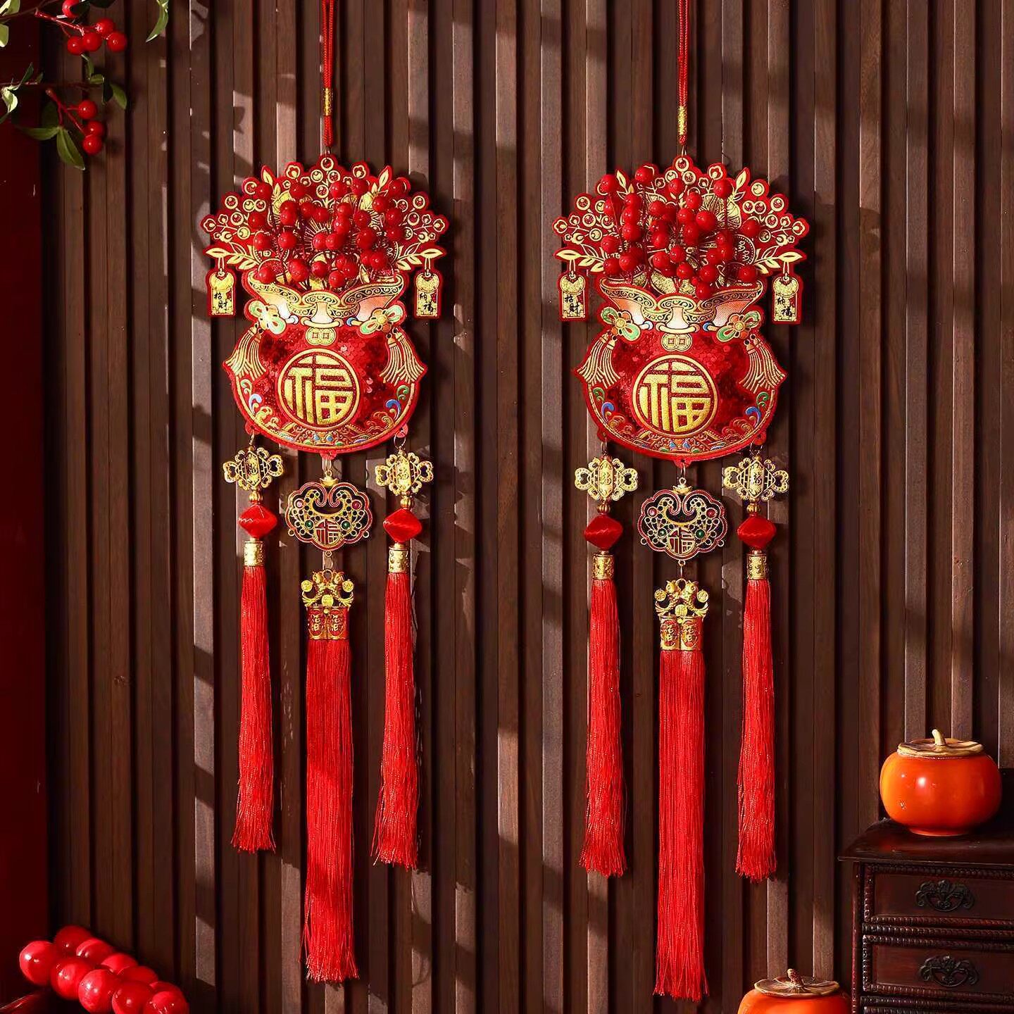 新年装饰红果福袋挂件2026马年挂件喜庆氛围布置贺年门挂福字挂饰