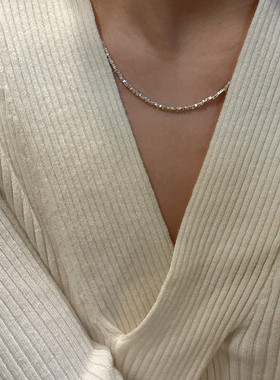 夏尼S925纯银韩版碎银子项链简约异形小石头锁骨链