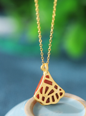 新中式项链夏尼南红玛瑙节日扇形